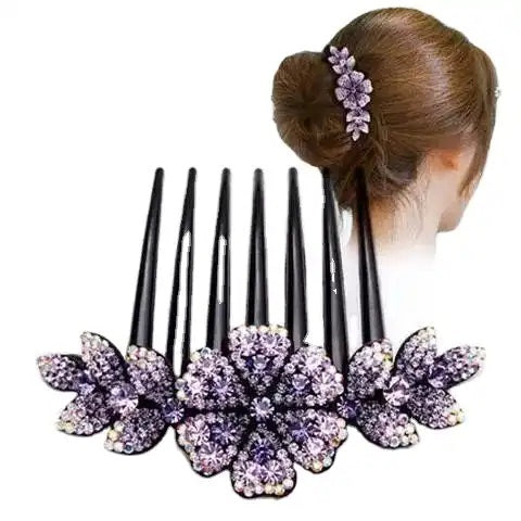 EZ LIVING 1pcs purple floral comb hair clip for women and girls hair pin side comb Stunning Flower Hair Comb Pins for Effortless Elegance Styling with Hair Clips for Women
