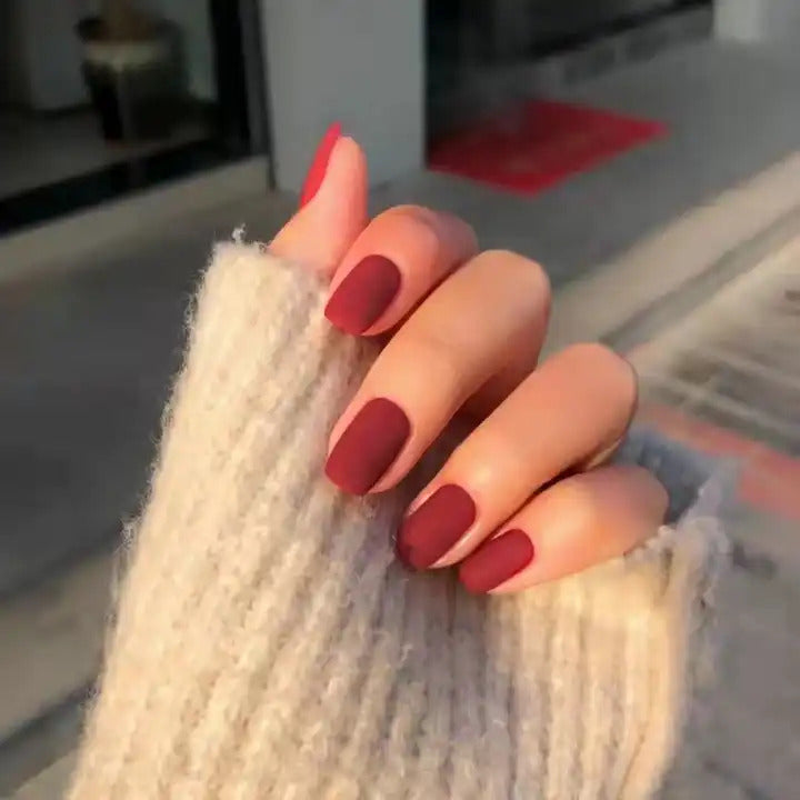 EZ LIVING 24pcs maroon color Press on fake nails Achieve Effortless Elegance Mastering the Art of Press On Manicures Press-On Nails