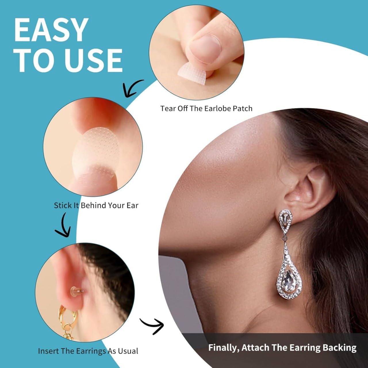 Ear Lobe for Support Earrings, Patches Ear lobe Support for Heavy Earring, Invisible Sticker tape, Transparent EarLobe Tapes Ear Lifts Patches (Pack of 100)