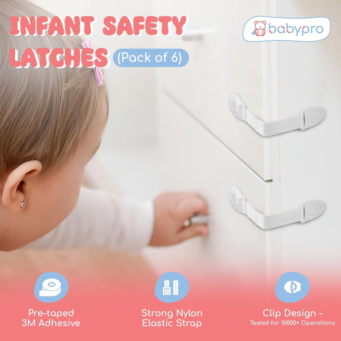 EZ LIVING (Pack of 6) Baby Infant Child Proofing Safety Locks Latches for Door, Cupboard, Cabinet, Fridge, Drawer Locks, Toilet Seats, Child Safety Cabinet Locks, Child Proof Cabinet Latches (White)