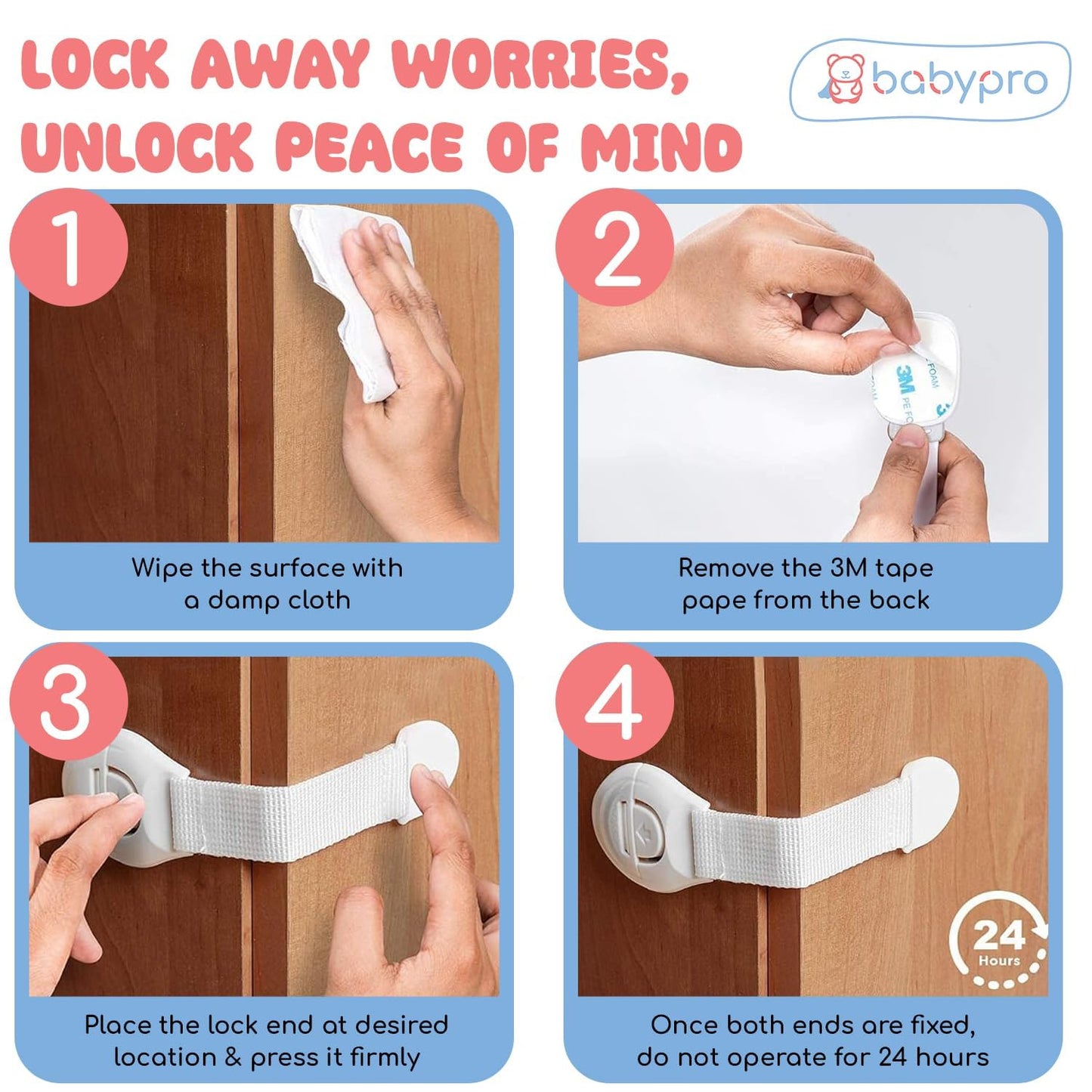EZ LIVING (Pack of 6) Baby Infant Child Proofing Safety Locks Latches for Door, Cupboard, Cabinet, Fridge, Drawer Locks, Toilet Seats, Child Safety Cabinet Locks, Child Proof Cabinet Latches (White)