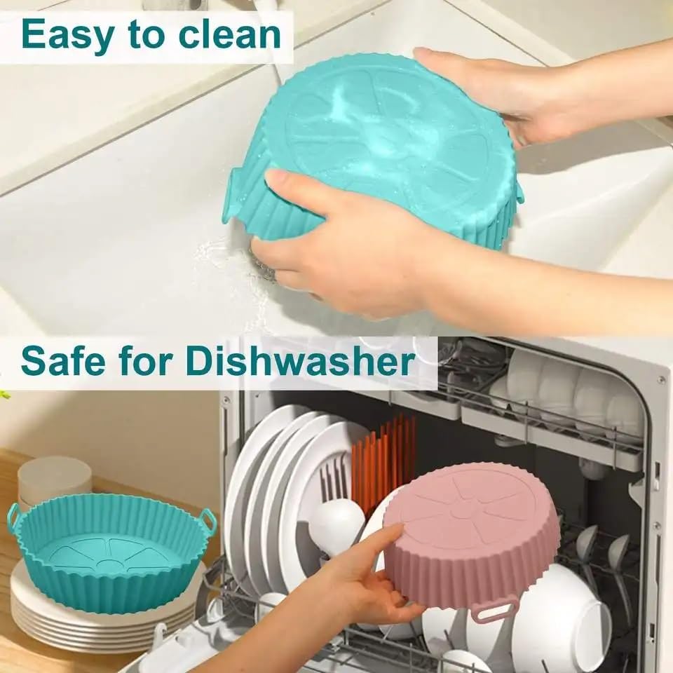 EZ Living 2pcs Silicone Basket for air Frying uses for Non Sticky air Fryer Liners Air Fryer Basket Replacement Non-Stick Air Fryer Basket Air Fryer Basket Insert Removable Air Fryer Basket