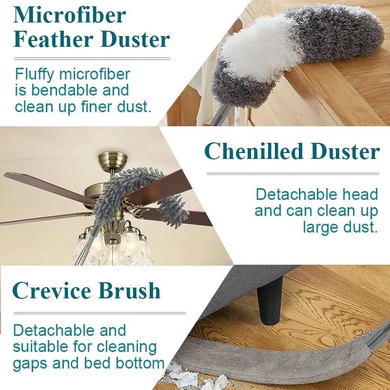 EZ Living 3pcs Set high Celling Fan Cleaning Brush High Ceiling Fan Dusting Brush Ceiling Fan Cleaning Tool Long Handle Fan Cleaner Extendable Fan Cleaning Brush