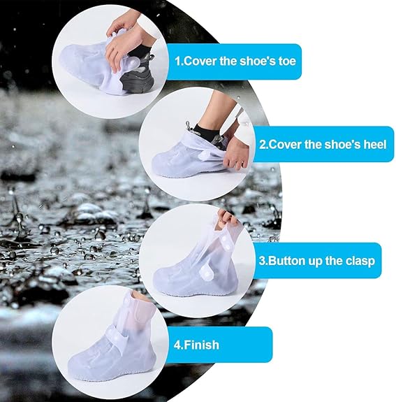 EZ LIVING 13 inch Tall Silicone Shoe Cover Waterproof, Double-Breasted Waterproof Layer Shoes Cover for Rainy Season, Anti Slip and Wear-Resistant, Reusable Non-Slip Shoe Rain Cover