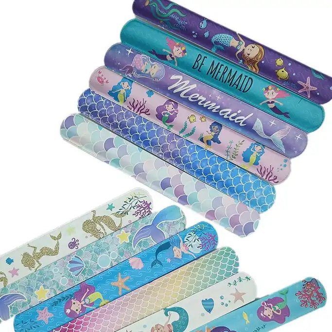 EZ LIVING 12pcs random pattern slap bracelets for children for kids party return gift Enchanting Mermaid Theme Ideas for Kids' Birthday Party Return Gifts Mermaid Slap Bracelet Bands Add Magic to Your Child's Birthday Party