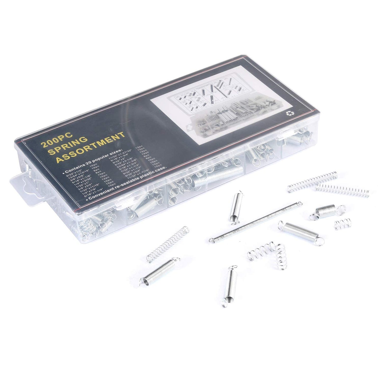 EZ LIVING 200 Piece Spring Assortment Set | Zinc Plated Compression and Extension Springs