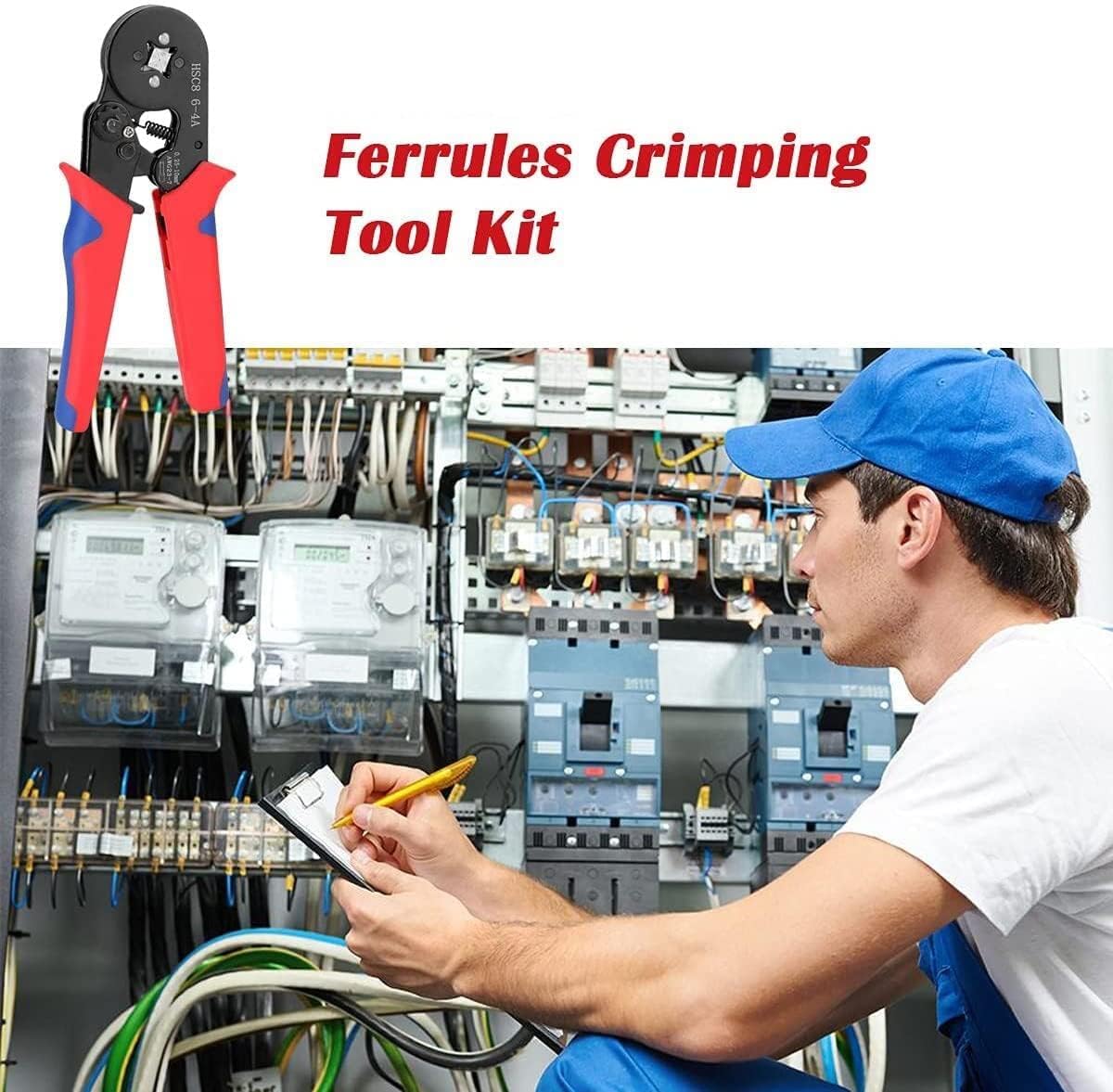 EZ LIVING Wire Crimping Tool Kit Ferrule Crimping Plier with 1200pcs Terminals Ferrule Wire Copper Crimp Connector & Crimper Plier Self Adjusting Electrician Ratchet (Wire Crimper)