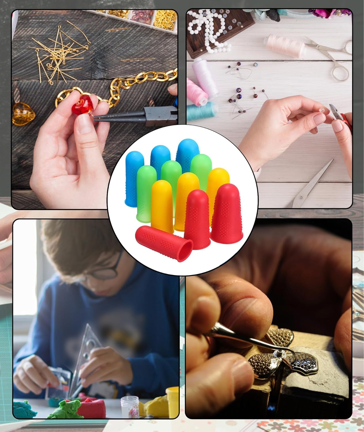 EZ LIVING 12Pcs Finger Protector for Cutting Vegetables, 4 Sets Silicone Finger Gloves for Guitar and Kitchen, 3 Sizes Included