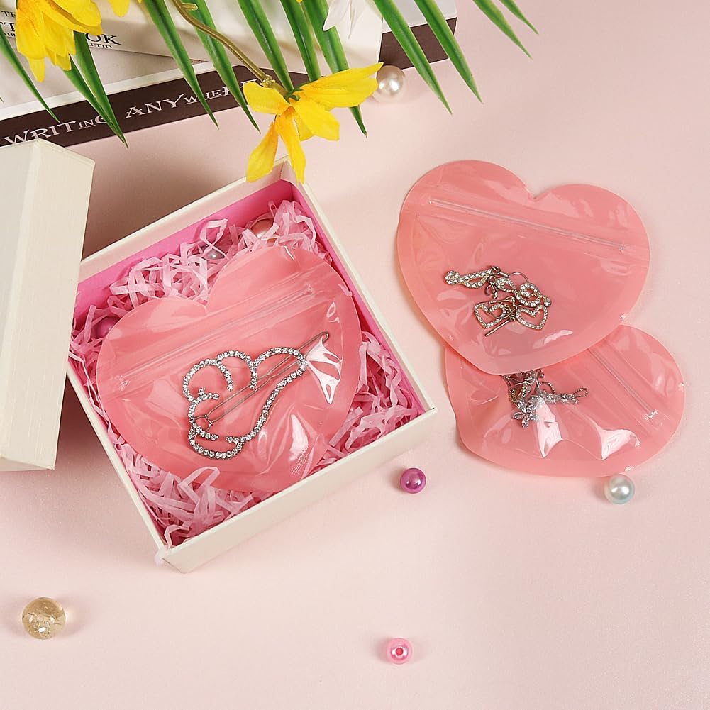 EZ LIVING 100 Pieces Smell Proof Mylar Heart-Shaped Packaging Bags - Clear Resealable Foil Pouch for Lip-Gloss, Jewelry, Eyelash - Small Business Plastic Packaging