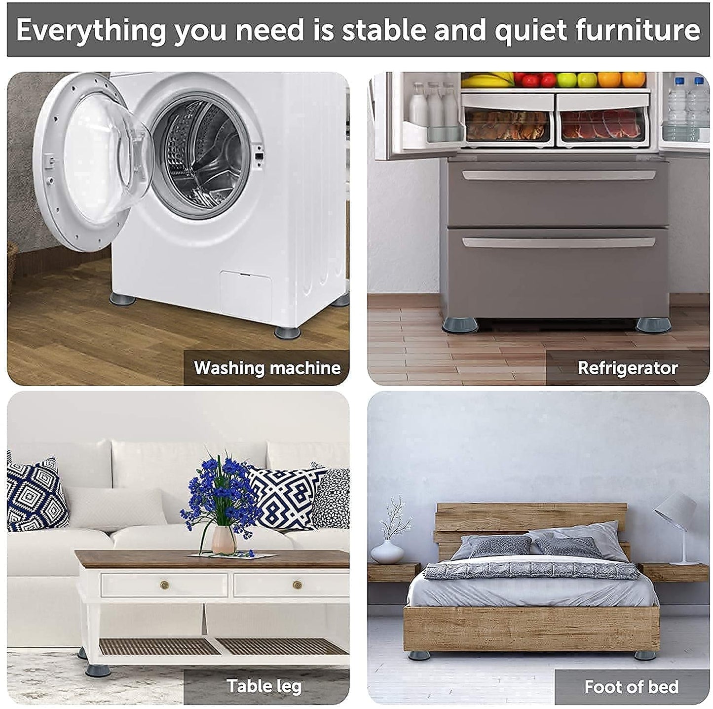 EZ LIVING Anti Vibration Pads for Washing Machine Feet Pads Shock Absorber Noise Cancelling Washer Support, Anti Vibration Heightening Smart (AM- Round Pad)