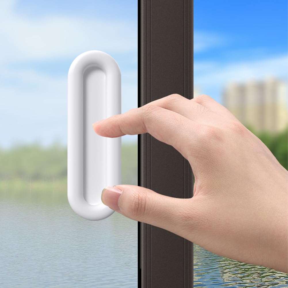 EZ LIVING 4 Pcs Self Adhesive Handles for Sliding Window Cabinets Drawers Pulls Self-Stick on Handles for Door Auxiliary (White)