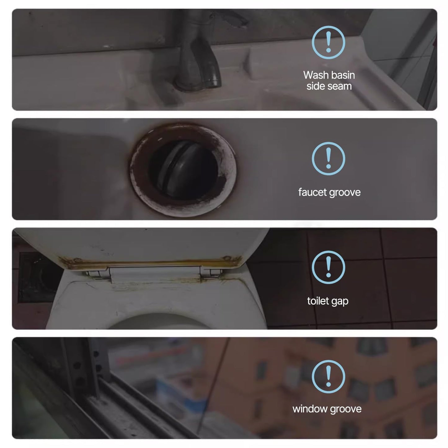 EZ LIVING 3Pcs Gap Cleaning Brush with Long Handle - Hard Bristle Crevice Cleaner for Home & Kitchen, Wash Basin, Sink, Sliding Window, Stove, Toilet Seat, Gas - Small Scrub Brush for Deep Cleaning