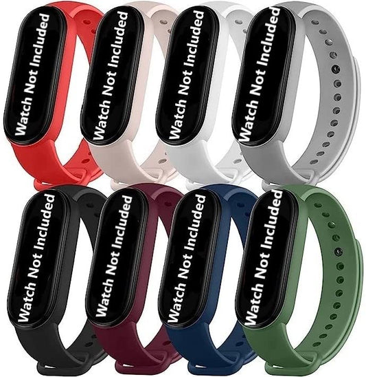 EZ LIVING Soft Silicone Replacement Band Strap, Compatible with Mi Band 3 / Mi Band 4 (Pack of 8, Black-Grey-Navy Blue- Wine-Light Green- Baby Pink-White- RED) (Watch NOT Included)