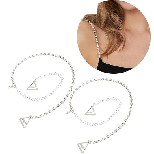EZ LIVING Rhinestones Bra Strap,1Pair Adjustable Rhinestone Invisible Shoulder Strap Women's Non-Slip Bra Belt for Bra Tops Wedding Dress,Invisible Strap for Party