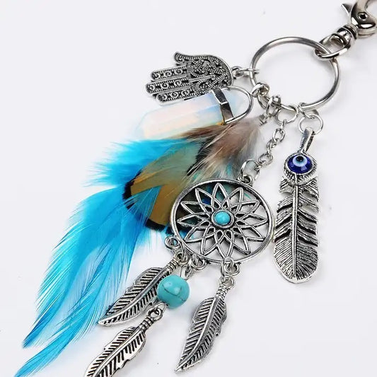 EZ LIVING 1pcs personalized multicolor keychain for hand bag or car bike feather keychains   Stunning Agate and Feather Charm Keyring Designs for Girls' Handbags Personalized Dream Catcher Keychains for Purses