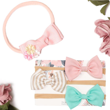 EZ LIVING 4pcs Flower Headbands Elastic Floral Hair Band, Bows Wrap Headband for Baby Girls, Infants and Newborns - Multicolor