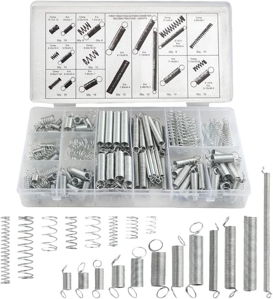 EZ LIVING 200 Piece Spring Assortment Set | Zinc Plated Compression and Extension Springs