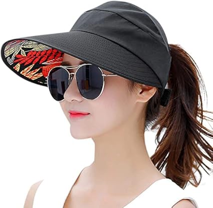 EZ LIVING Sun Visor Hats for Women UV Protection Wide Brim Summer Cap for Girls Hat UV Protection Breathable Casual Beach Hat, Sun Protection Cap for Women (Black).