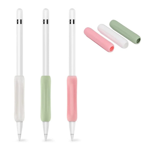 EZ LIVING Silicone Grips Holder with 6 Nib Covers for Apple Pencil 1st/2nd Generation, 3 Pack Ergonomic Protective Skin Sleeves Compatible with Apple Pencil 1st/2nd. (White, Green, Pink)