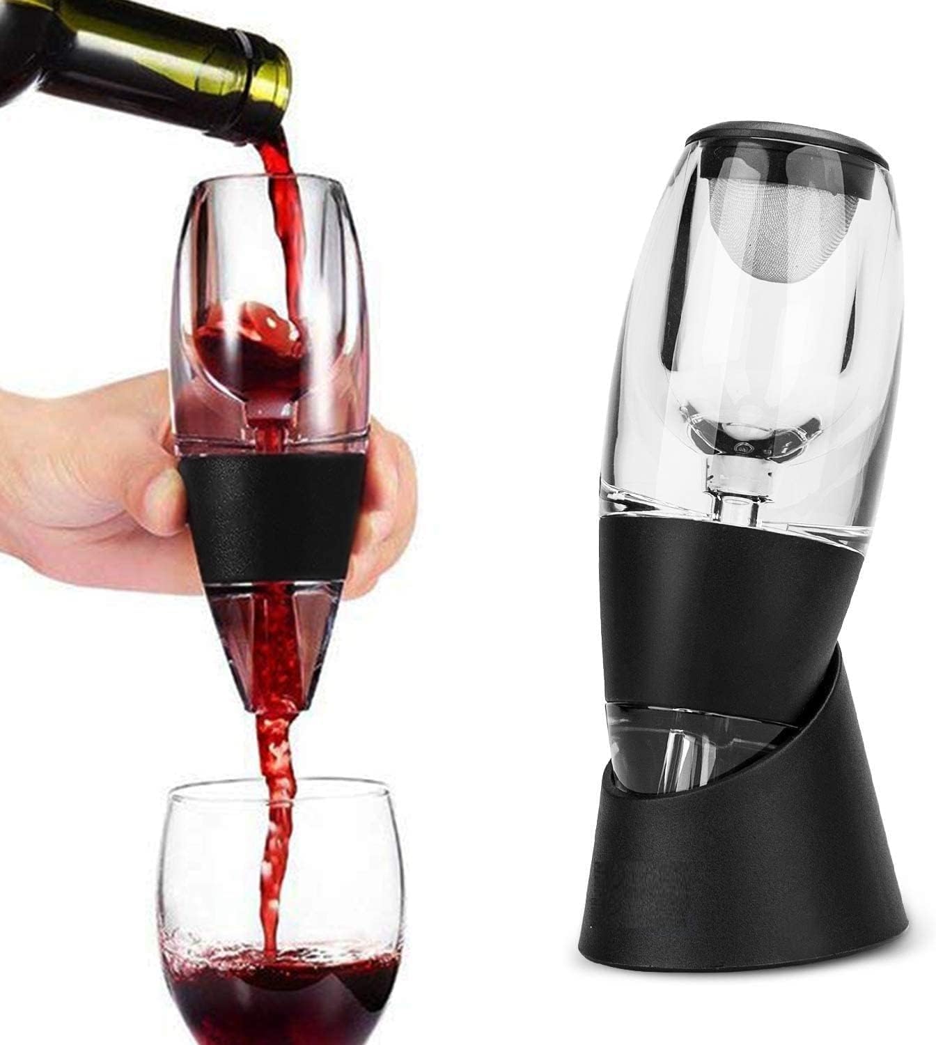 EZ LIVING Wine Aerator Glass Red Wine Decanter Pourer with Base – Elegant Gift Set for Wine Lovers – Perfect for Christmas, New Year Parties & Special Occasions_Black