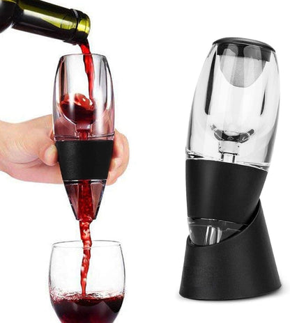 EZ LIVING Wine Aerator Glass Red Wine Decanter Pourer with Base – Elegant Gift Set for Wine Lovers – Perfect for Christmas, New Year Parties & Special Occasions_Black