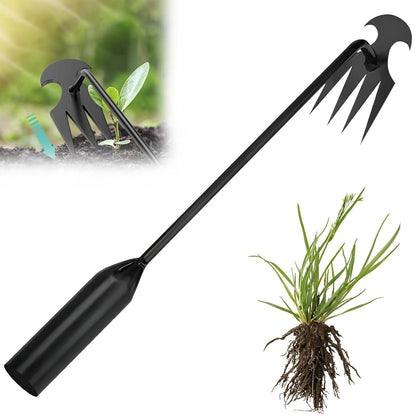 EZ LIVING Weed Puller Tool Garden Weed Pulling Tool– 15.7” Portable Garden Weeder, 4 Teeth Manganese Steel Forged Hand Tool for Uprooting Weeds, Ideal for Gardening (1PCS)