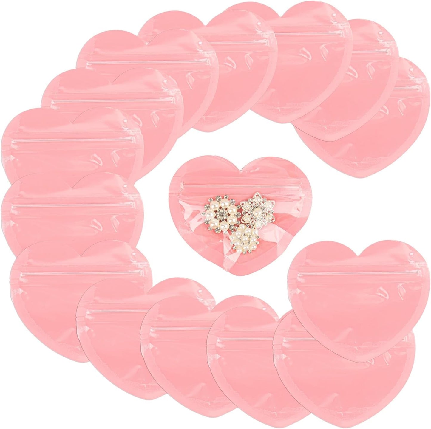 EZ LIVING 100 Pieces Smell Proof Mylar Heart-Shaped Packaging Bags - Clear Resealable Foil Pouch for Lip-Gloss, Jewelry, Eyelash - Small Business Plastic Packaging