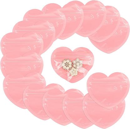 EZ LIVING 100 Pieces Smell Proof Mylar Heart-Shaped Packaging Bags - Clear Resealable Foil Pouch for Lip-Gloss, Jewelry, Eyelash - Small Business Plastic Packaging