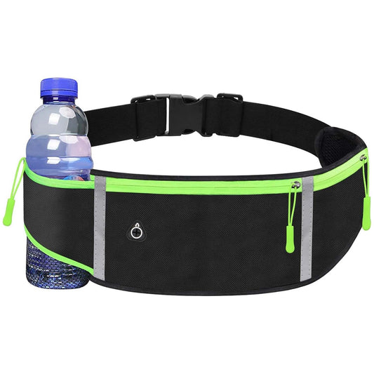 EZ LIVING Running Waist Bag with Water Bottle Holder | 3 Pocket Adjustable Running Belt for Men | Running Pouch Phone Holder for Runners | Waterproof Running Belt for Walking Cycling Hiking (Black)