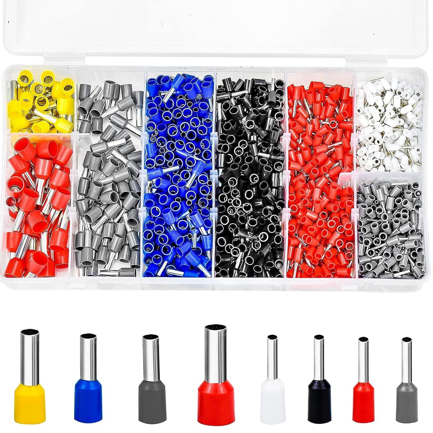 EZ LIVING 1250Pieces Wire Ferrules kit, Wire Terminal Ferrules Crimp Connector, Insulated Cord Pin End Terminal Great Assortment Ferrules Kit with Portable Box