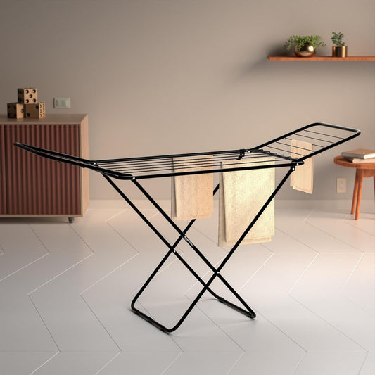 EZ LIVING Premium Cloth Drying Stand - 3 Way Folding, 42 Feet Drying Length, Lightweight, 20 Drying Rails (Black) Alloy Steel Pack of 1