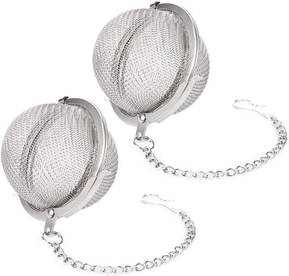 EZ LIVING Stainless Steel Tea Ball Strainer Mesh Infuser Filter Reusable Spice Filter Ball Herbs Infuser with Extended Chain Hook for Loose Leaf Tea & Spices Seasoning (Small 2 Pcs)