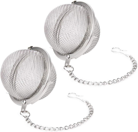 EZ LIVING Stainless Steel Tea Ball Strainer Mesh Infuser Filter Reusable Spice Filter Ball Herbs Infuser with Extended Chain Hook for Loose Leaf Tea & Spices Seasoning (Small 2 Pcs)