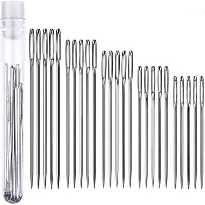 EZ LIVING 25 pcs Large Eye Knitting Needle Set-5 Sizes Big Eye Hand Sewing Needles in Clear Storage Tube