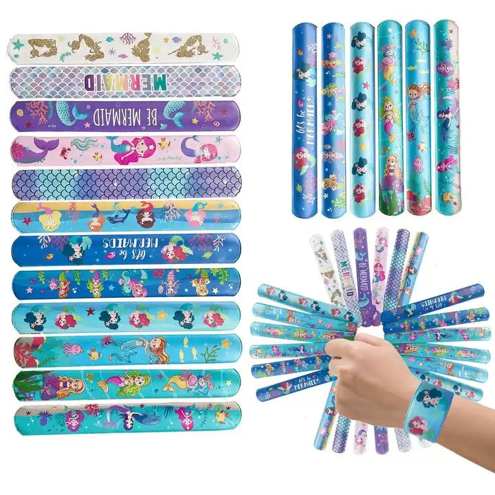EZ LIVING 12pcs random pattern slap bracelets for children for kids party return gift Enchanting Mermaid Theme Ideas for Kids' Birthday Party Return Gifts Mermaid Slap Bracelet Bands Add Magic to Your Child's Birthday Party