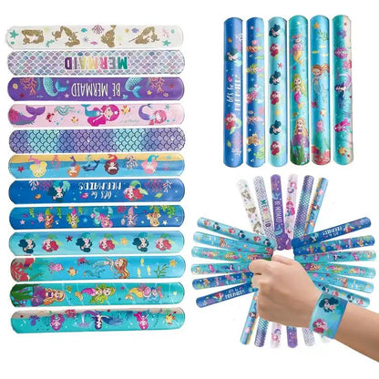 EZ LIVING 12pcs random pattern slap bracelets for children for kids party return gift Enchanting Mermaid Theme Ideas for Kids' Birthday Party Return Gifts Mermaid Slap Bracelet Bands Add Magic to Your Child's Birthday Party