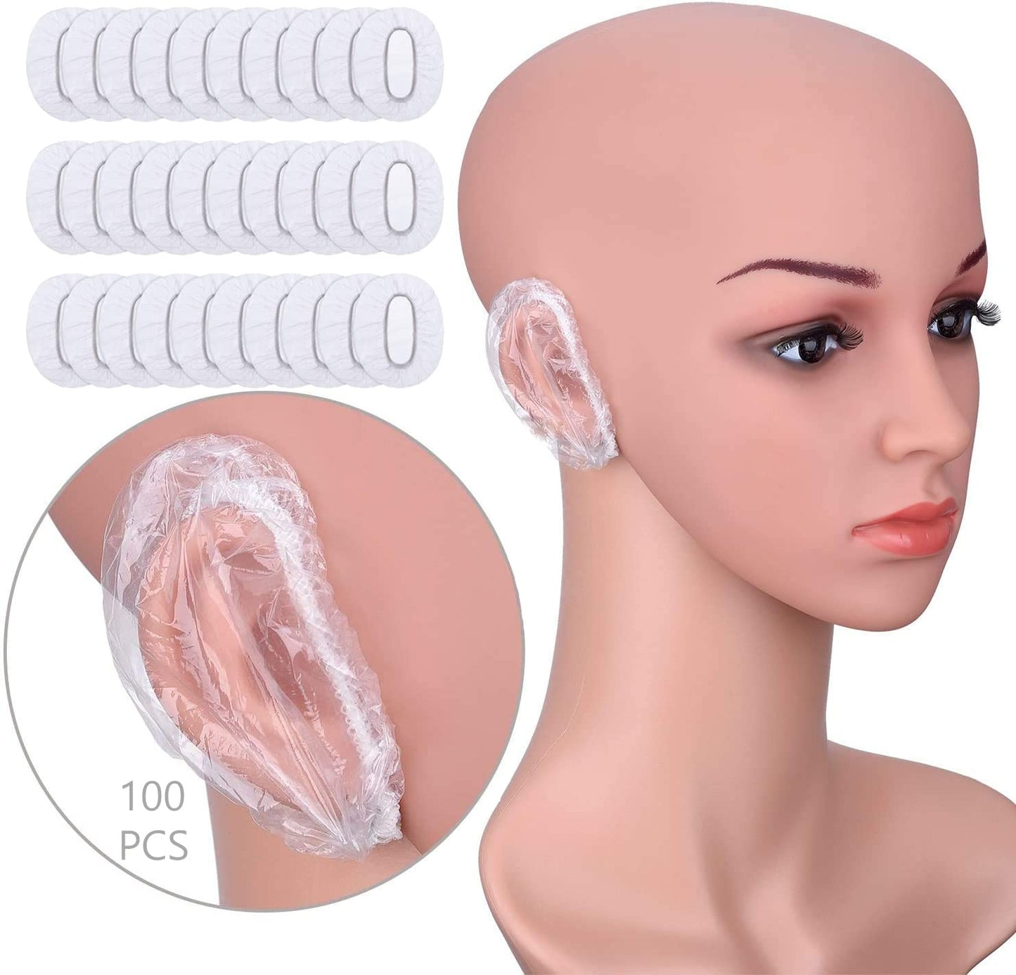 EZ LIVING 100 Pack Clear Ear Protectors Waterproof Ear Covers for Hair Dye, Shower, Bathing,Colouring