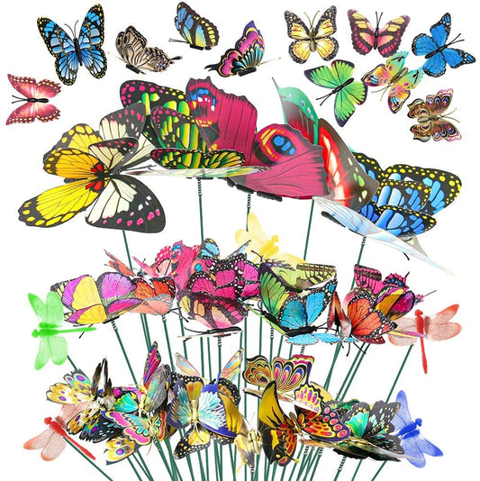 EZ LIVING Teenitor Butterfly Stakes, 20pcs 9.84 inch Garden Butterfly Ornaments for Indoor/Outdoor, Waterproof, Home Decoration, Green,Pink,Purple,Random,Red,Yellow, Metal, Polyvinyl Chloride