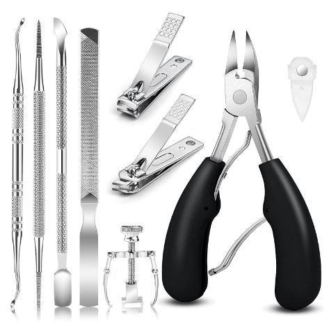 EZ LIVING 9PCS Professional Nail Clippers Set, Stainless Steel Manicure Kit with Ingrown Toenail Tool, Pedicure Tool Set, Small Nail Clippers, Travel Nail Kit, Nail Care Kit for Men and Women (Black)