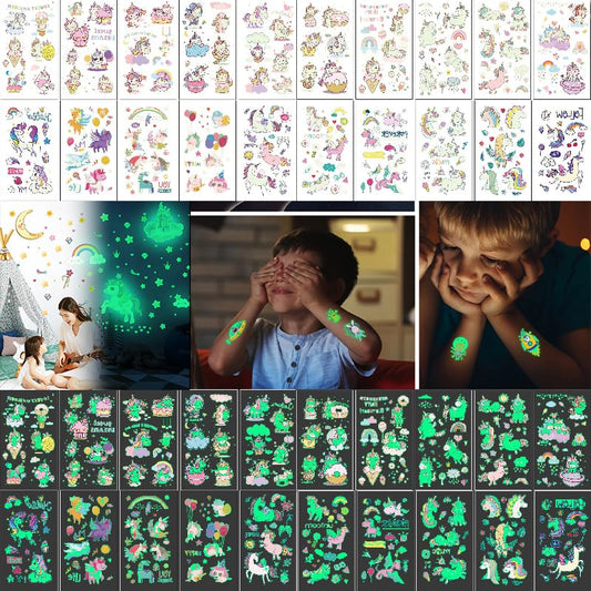 EZ LIVING 20 Sheets Temporary Tattoos Sticker Kids Glow Kids Temporary Tattoos Unicorn Toy,Waterproof Luminous Tattoo Sticker, Unicorn Stickers Temporary for Girls Kids Birthday Party Supplies Decoration