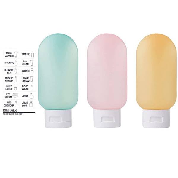 EZ LIVING Travel Bottles for Toiletries 3pcs Set,60ml Travel Toiletry Bottles,Small for Refillable Leakproof Squeeze Containers with Lids Shampoo Lotion BPA-Free