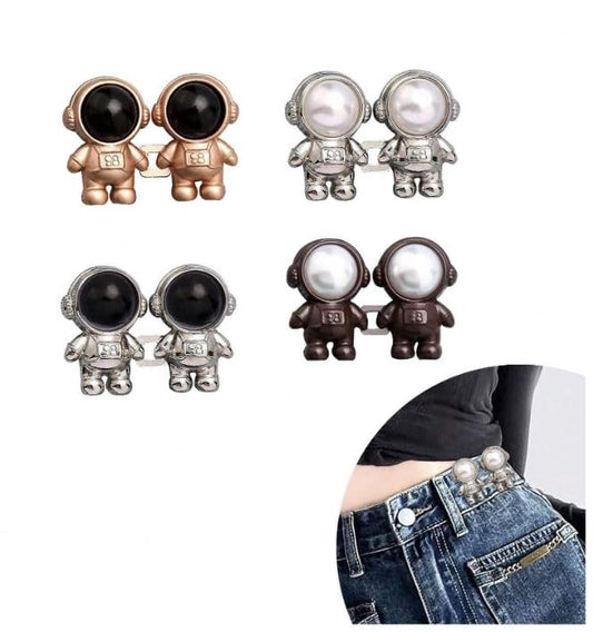 EZ LIVING Astronaut Adjustable Jean Button Pins – Creative Space-Themed Replacement Buttons for Loose Jeans, No-Sew, Easy Fit, Removable and Reusable Metal Pins for Perfect Waist Adjustment(2set)