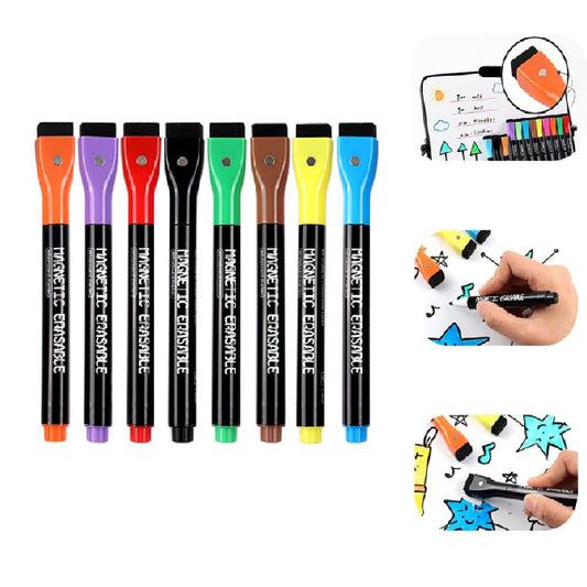 EZ LIVING 8PCS Magnetic Dry Erase Markers White Board Marker Fine Tip Dry Erase Markers 8 Colors Markers for White Board Erasable Board Marker Magnetic Markers for Kids