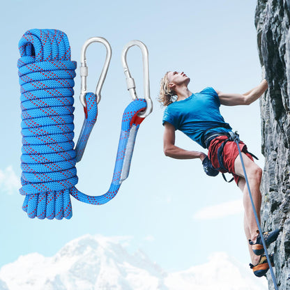 EZ LIVING Static Outdoor Climbing Rope with 2 Hooks, 49FT Rappelling Rope for Travel, Hiking Safety Escape Rope, Outdoor, Mountaineering, Hauling