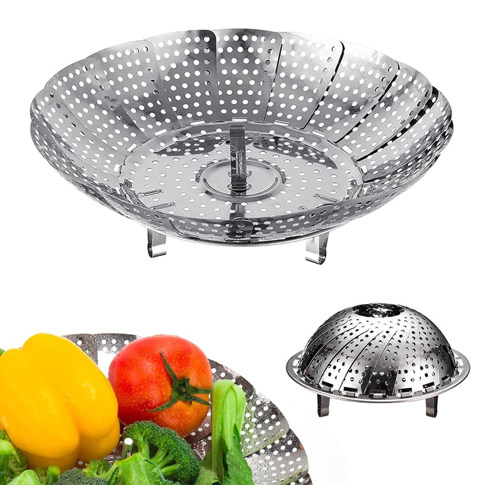 EZ LIVING Vegetable Steamer Basket | vegetable steamer basket stainless steel- Veggie Steamer Basket |Folding Expandable Steamers- veg steamerbasket