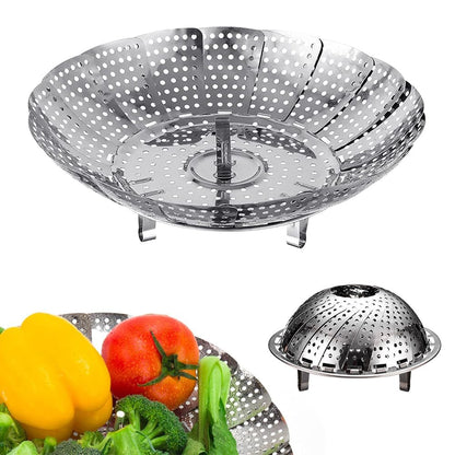 EZ LIVING Vegetable Steamer Basket | vegetable steamer basket stainless steel- Veggie Steamer Basket |Folding Expandable Steamers- veg steamerbasket