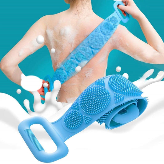 EZ LIVING Silicone Body Back Scrubber for Shower - Double Side Exfoliating Belt for Deep Cleaning & Dead Skin Removal, Blue Silicone Bath Brush for Back, Body & Skin Massage, Stretchable Body Scrubber for Men & Women