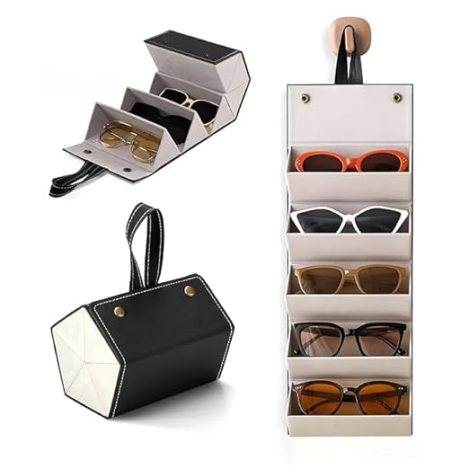 EZ LIVING Sunglasses Organizer 5 Slots Compact Travel Glasses Case Multiple Pairs Eyeglasses Storage Box Hanging and display Eyewear Holder