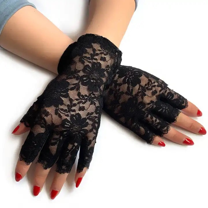 EZ LIVING 1 pair ladies lace gloves for women and girls for half finger Stunning Half Finger Lace Gloves for Your Bridal Ensemble