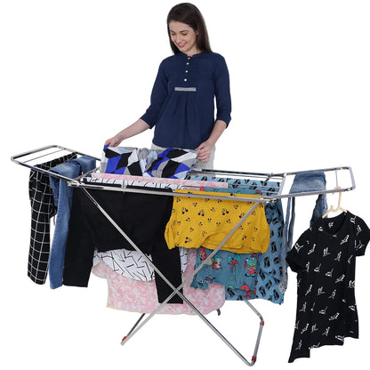 EZ LIVING Stainless Steel Foldable Cloth Dryer Stand Double Rack Cloth Stands for Drying Clothes Steel (Cross), 150x54x87 cm